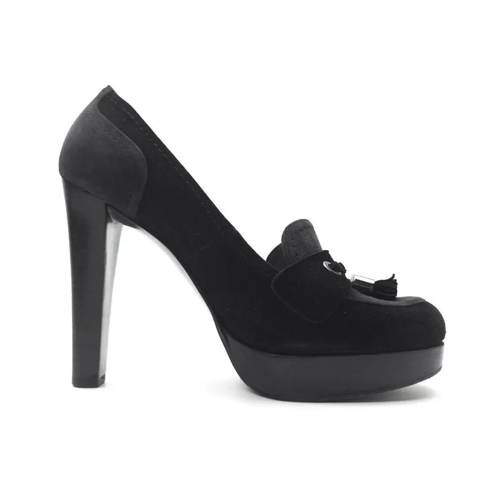 STUART WEITZMAN Suede Tassel Pumps Platform Heel 70s Boho Western Dark Academia